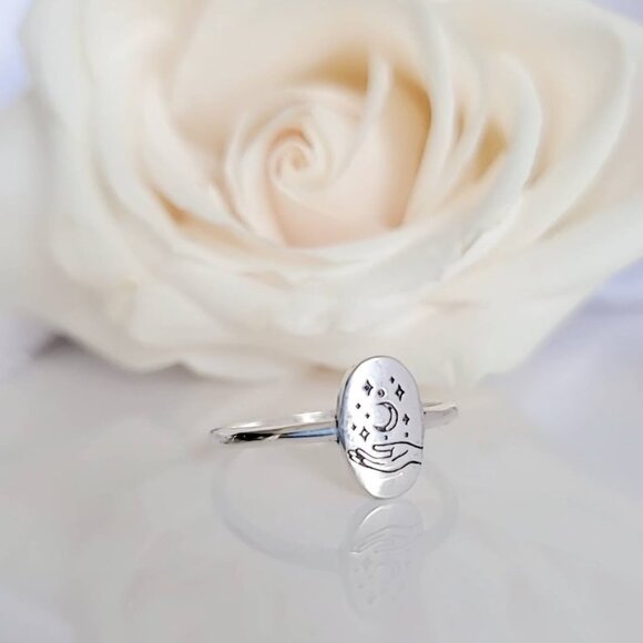 Sterling Silver Ring, Stars Moon Ring, Dainty Ring, 925 Silver Ring, Women Ring - Picture 5 of 10